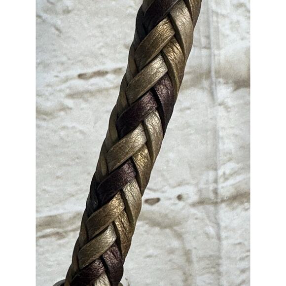 Brighton "Barbados" Gold Pebbled Leather Hobo Shoulder Bag with Braided Strap. - Picture 8 of 16